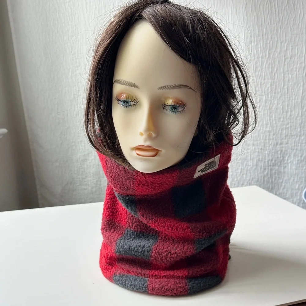 The North Face Red and Gray Buffalo Plaid Fleece Gaiter